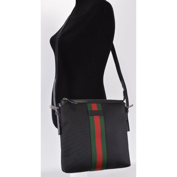 NEW Gucci 631199 Black Techno Canvas Red Green Web Messenger Bag Purse - Picture 4 of 12